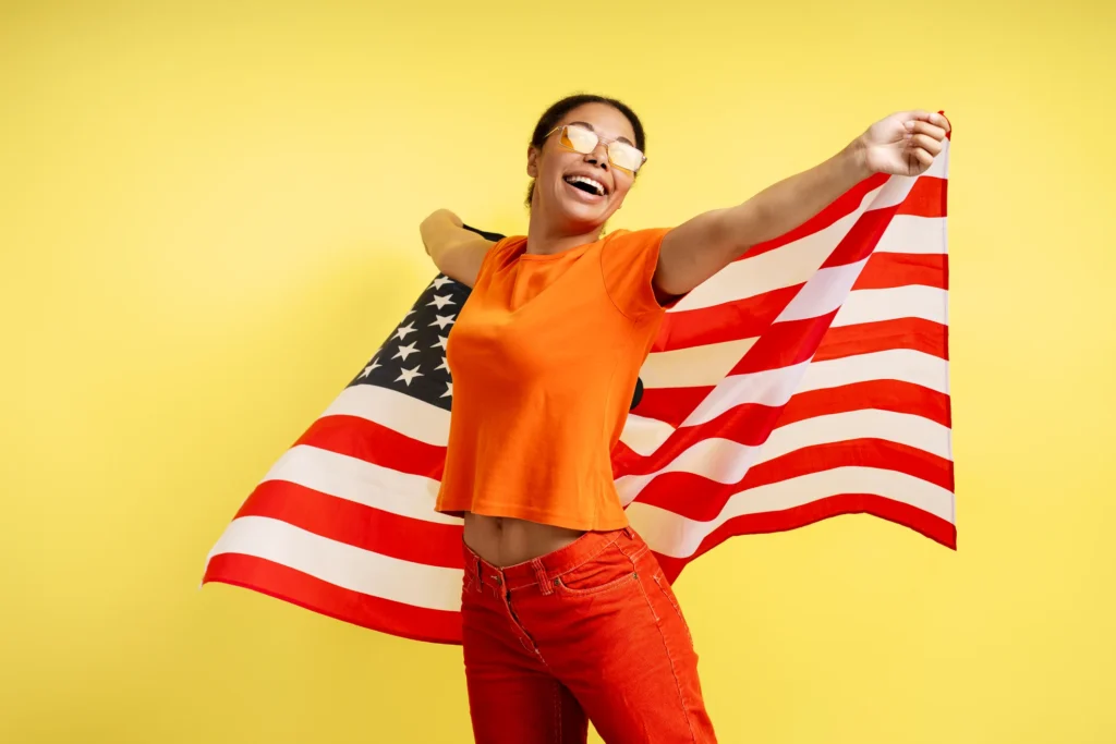 happy women with American flag