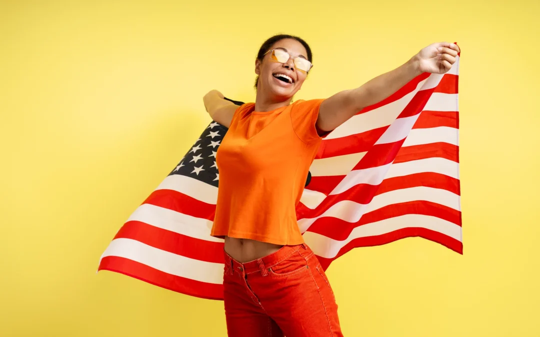 happy women with American flag