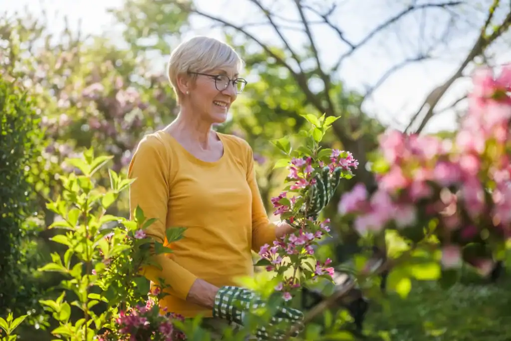 spring women sitting in garden